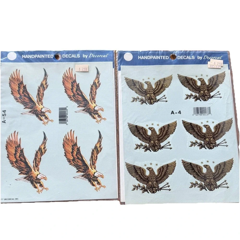 Vintage Eagle Decal Lot Of 2 NOS New Decoral 1978 Handpainted Rare Patriotic USA